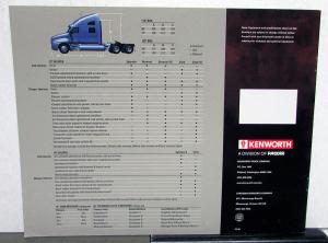 1999 T2000 Kenworth Trucks Dealer Sales Brochure Features & Specifications