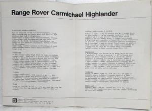 1979 Land Rover Range Rover Highlander by Carmichael Sales Sheet - German Text