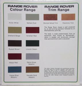 1983 Land Rover Range Rover Color Range Brochure