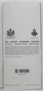 1982 Land Rover Range Rover Sales Folder - French Text