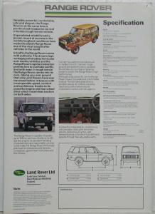 1981 Land Rover Range Rover Spec Sheet