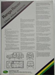 1983 Land Rover Range Rover 2-Dr and 4-Dr Automatic Sales Folder