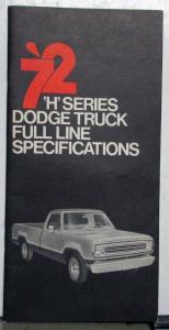 1972 Dodge H Series Truck Full Line Specifications Sales Brochure