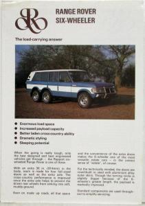 1979 Rapport Range Rover Six-Wheeler/Four Door Sales Sheet