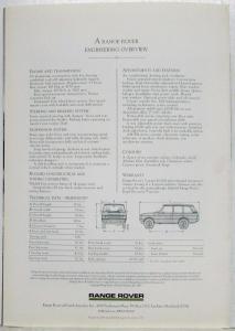 1987 Land Rover Range Rover Tri-Fold Sales Folder