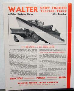 1947 Walter Snow Fighter Tractor Truck Sales Data Sheet FGB FGR Plow Models