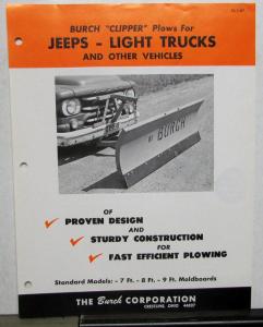 1967 Burch Clipper Snow Plows Sales Sheet For Jeeps & Light Trucks Dodge