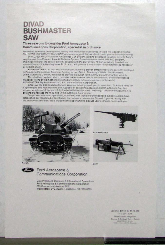1979 Ford Bushmaster Saw Aerospace Communications Corp Ad Sales Sheet
