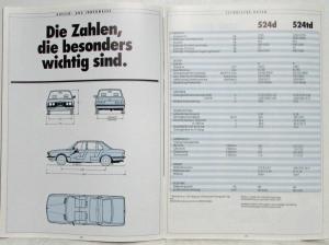 1987 BMW 524d 524td Dynamic and Stylish Diesel Sales Brochure - German Text