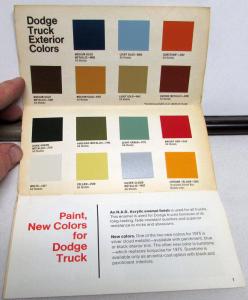 1975 Dodge Truck Dealer Paint Chips Color & Upholstery Selector Salesmens Folder