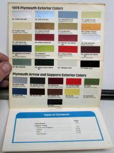 1978 Plymouth Dealer Paint Chips Color & Trim Selector Salesmens Folder