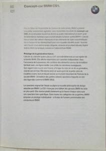 2002 BMW CS1 Concept Car Media Information Press Kit - French Text