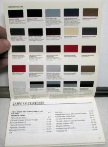 1988 Chrysler Plymouth Dealer Salesmen Color & Trim Pocket Selector Paint Fabric