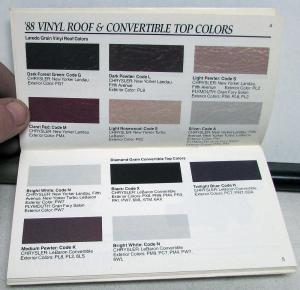 1988 Chrysler Plymouth Dealer Salesmen Color & Trim Pocket Selector Paint Fabric