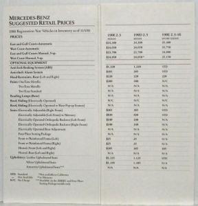 1986 Mercedes-Benz Price Guide 190 300 420 560