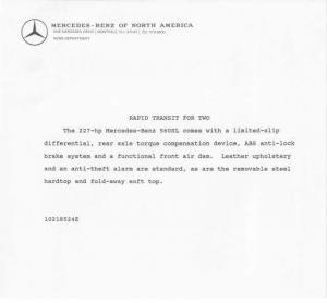 1986 Mercedes-Benz 560SL Press Photo and Release 0035