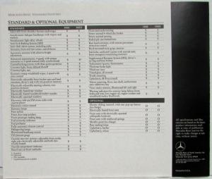 1985 Mercedes-Benz Specifications Folder - 300E Sedan 300D Turbo Sedan