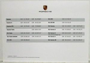 2008 Porsche Models Sales Brochure with Price Sheet - German Text