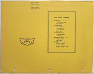 1966 Ford Fairlane Media Information Photo and Copy Release Press Kit Folder