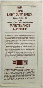 1978 GMC Light Duty Truck Series 15-35 Heavy Duty Emission Maintenance Schedule