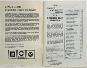 1978 GMC Truck School Bus Owners and Drivers Manual