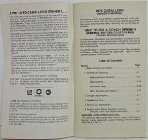 1978 GMC Truck Caballero Owners and Drivers Manual