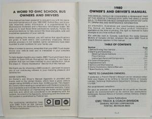 1980 GMC Truck School Bus Chassis Owners and Drivers Manual