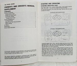 1981 GMC Light Duty Truck w/ Diesel Engine Owners and Drivers Manual Supplement