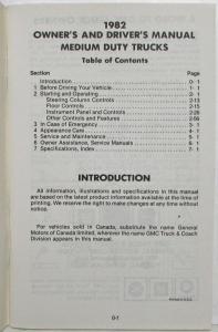 1982 GMC Medium Duty Truck Owners and Drivers Manual