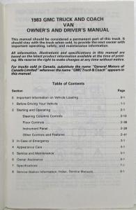 1983 GMC Van Owners and Drivers Manual