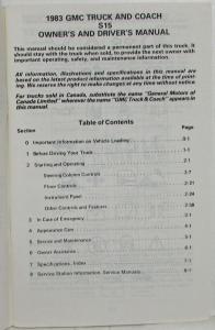 1983 GMC S-15 Truck Owners and Drivers Manual