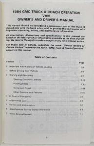 1984 GMC Van Owners and Drivers Manual