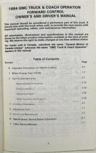 1984 GMC Truck Forward Control Chassis Models Owners and Drivers Manual