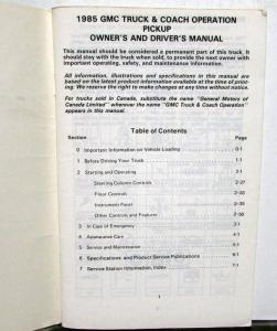 1985 GMC C/K Pickup Owners and Drivers Manual