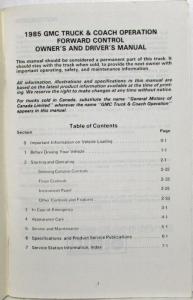 1985 GMC Forward Control Chassis Truck Owners and Drivers Manual