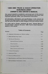 1985 GMC Truck Jimmy and Suburban Owners and Drivers Manual