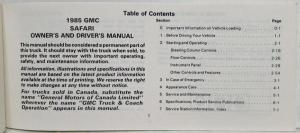 1985 GMC Safari Owners and Drivers Manual