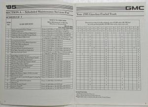 1985 GMC Light Duty Gas Truck with HD Emissions Maintenance Schedule Booklet