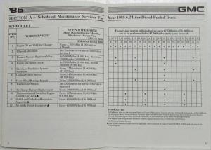 1985 GMC Light Duty Truck 6.2 Liter Diesel Engine Maintenance Schedule Booklet