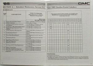 1985 GMC Truck Caballero Maintenance Schedule Booklet