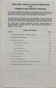 1985 GMC S-15 Truck Owners and Drivers Manual