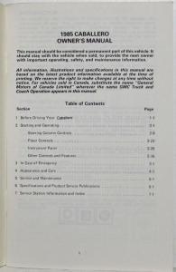 1985 GMC Truck Caballero Owners and Drivers Manual