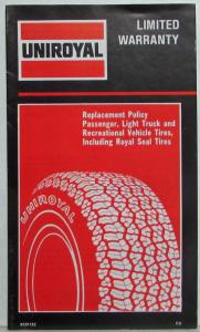 1986 Uniroyal Limited Warranty Folder Brochure