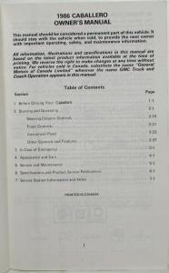 1986 GMC Truck Caballero Owners and Drivers Manual