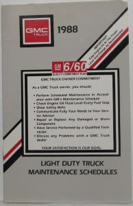 1988 GMC Light Duty Truck Maintenance Schedule Booklet