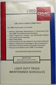 1989 GMC Light Duty Truck Maintenance Schedule Booklet