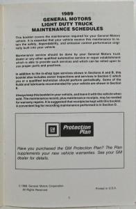 1989 GMC Light Duty Truck Maintenance Schedule Booklet