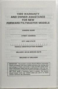 1989 GMC Forward Truck Models Warranty and Owner Assistance Information