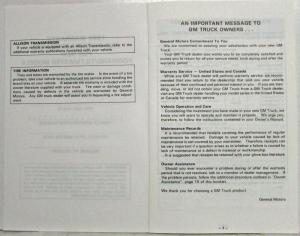 1989 GMC Forward Truck Models Warranty and Owner Assistance Information