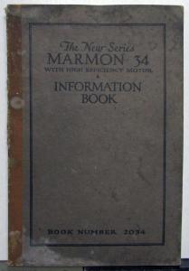 1920 Marmon 34 Motor Cars Book No. 2034 Fold Out Wiring Diagram Information Book